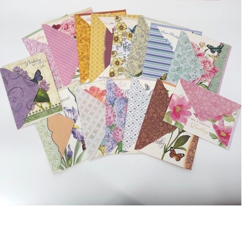 New Beginnings Floral Birthday Greeting Cards Lot 15 Butterfly Stationery UNUSED
